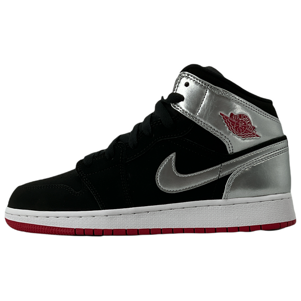 Air Jordan 1 Mid Grade School Black/Gym Red-Metallic Silver