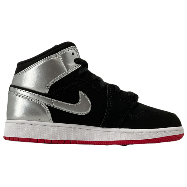 Air Jordan 1 Mid Grade School Black/Gym Red-Metallic Silver